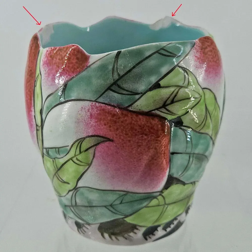 Vintage Chinese Famille Rose Longevity Peach Porcelain Cup Vase planter Pot